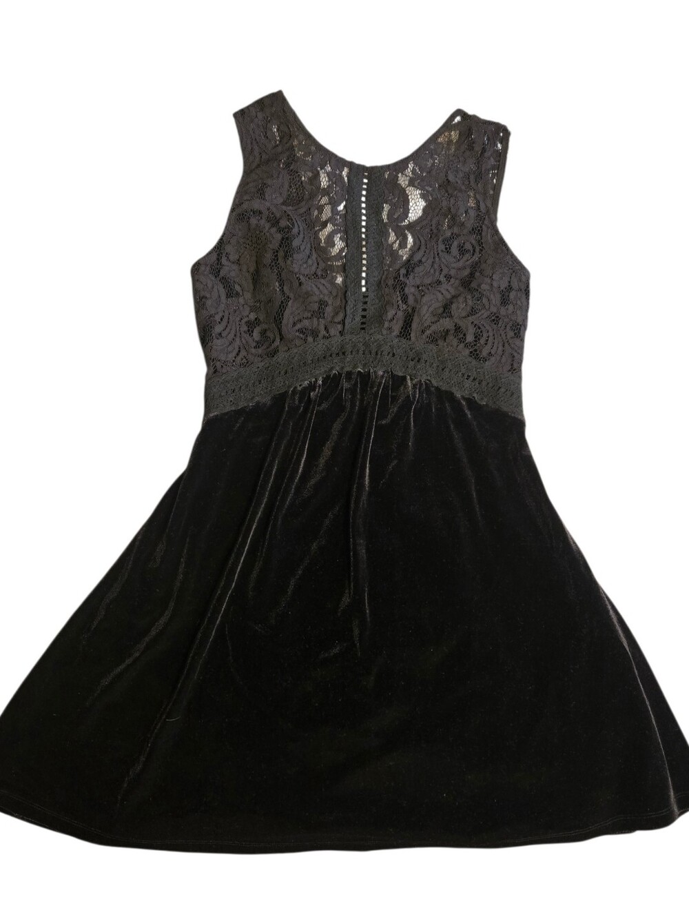 Miss Me Dress in  Black  Sleeveless Lace Velvet A-Line Size S